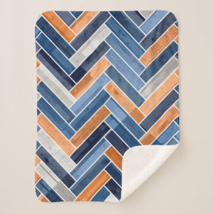 Cobertor Sherpa Padrão de osso do arenque em azul Marinho e laranj