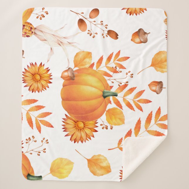 Cobertor Sherpa Padrão de outono Colorido de Pumpkins (Frente)