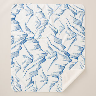 Cobertor Sherpa Padrão De Paisagem De Montanha Desenhada À Mão.