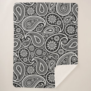 Cobertor Sherpa Padrão De Paisley Da Vintagem Branca Em Preto