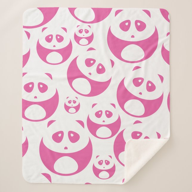 Cobertor Sherpa Padrão de Panda Branca e Rosa Bebê Kawaii (Frente)