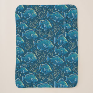 Cobertor Sherpa Padrão de Peixe Azul