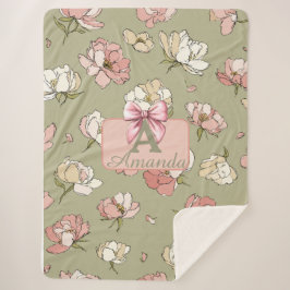 Cobertor Sherpa Padrão de Peonia Desenhado à Mão Sherpa Blanket