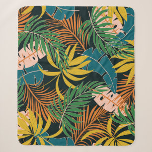 Cobertor Sherpa Padrão de Plantas Tropicais de Verão