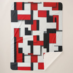 Cobertor Sherpa Padrão de quadrado vermelho e preto com um fundo b