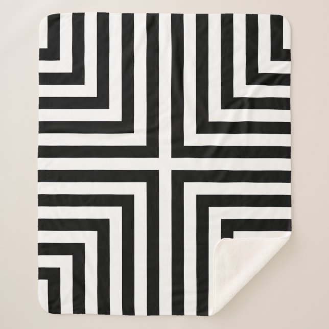 Cobertor Sherpa Padrão de repetição de caixa de canto com risca br (Frente)