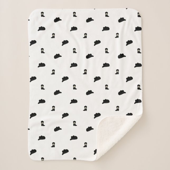 Cobertor Sherpa Padrão de Rodeio Minimalista Negro e Branco (Frente)