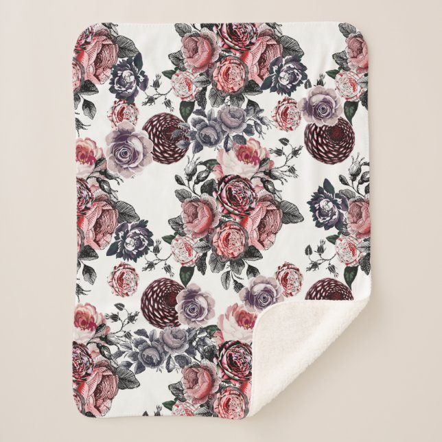 Cobertor Sherpa Padrão de Rosa de pinagem rosa e roxo (Frente)