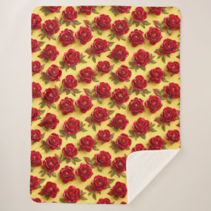 Cobertor Sherpa padrão de rosas vermelhas 3d