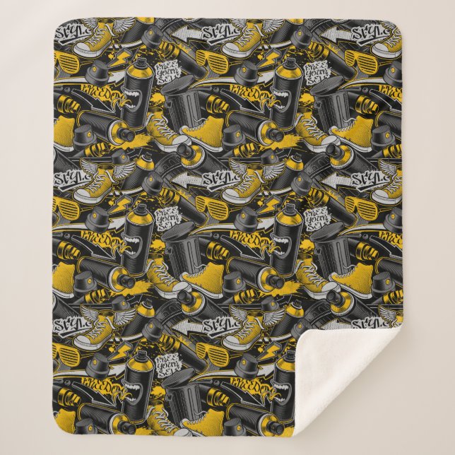 Cobertor Sherpa Padrão de Rua Urbana do Grafite Retroativo (Frente)