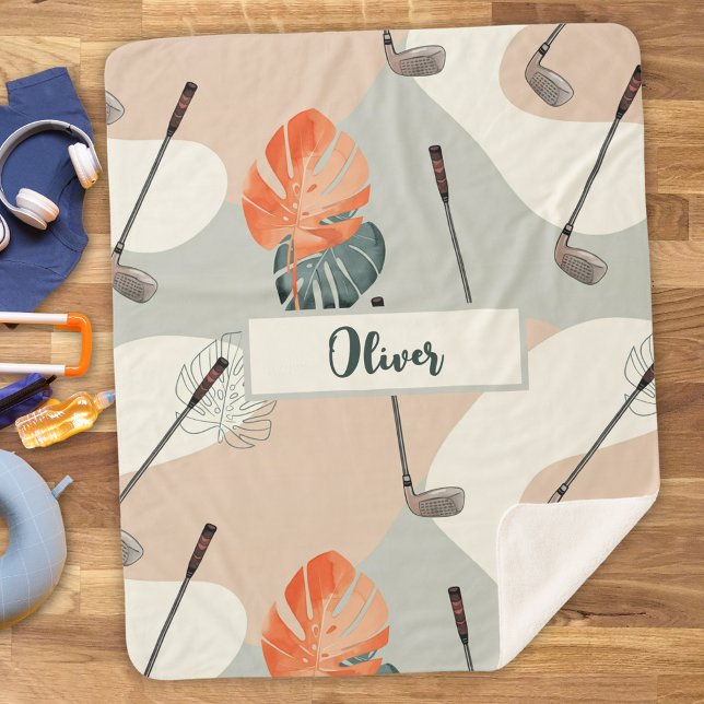 Cobertor Sherpa Padrão de tacos de golfe Boho com folhas tropicais (Criador carregado)