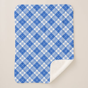 Cobertor Sherpa Padrão de Tartan Branco Azul Escuro yxm0uat9 na di