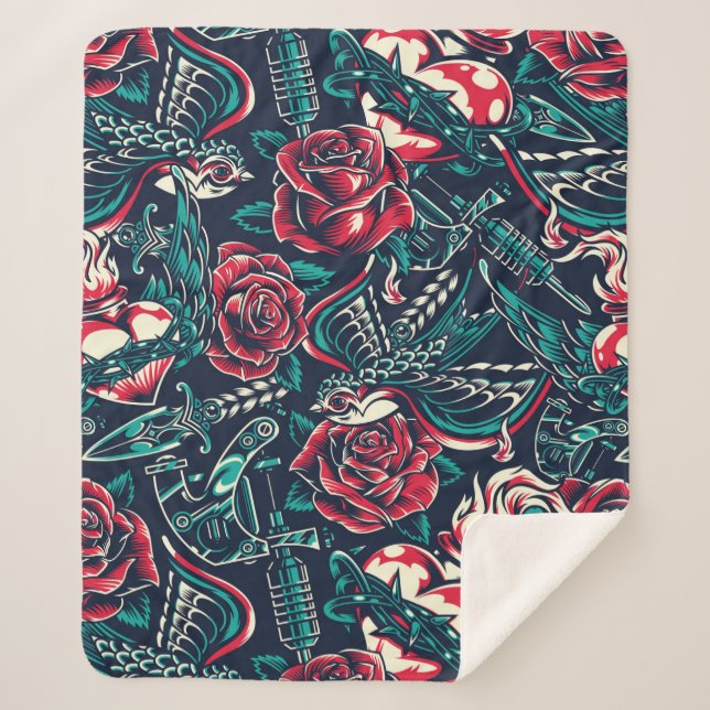 Cobertor Sherpa Padrão de tatuagem retrorreflectora (Frente)