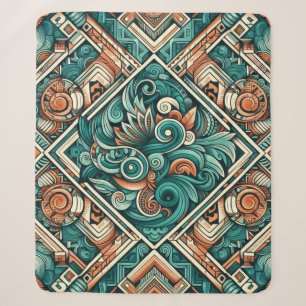 Cobertor Sherpa Padrão de Teal e Terracotta inspirado no asttec