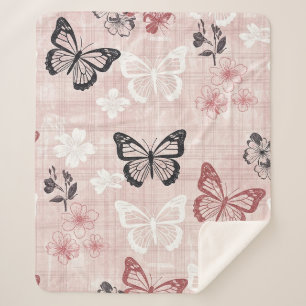Cobertor Sherpa Padrão de Toile de Borboleta Botânica Vintage (1)