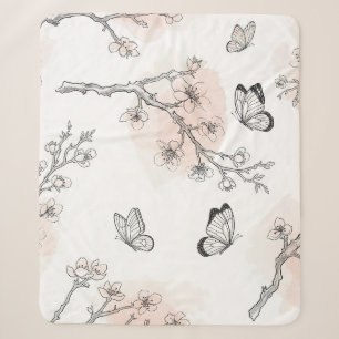 Cobertor Sherpa Padrão de Toile de Borboleta Botânica Vintage (10)