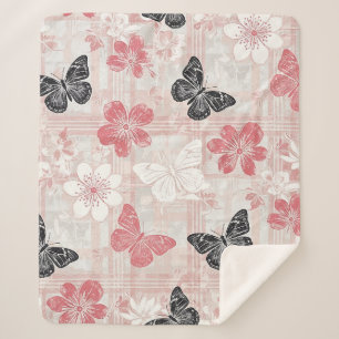 Cobertor Sherpa Padrão de Toile de Borboleta Botânica Vintage (3)