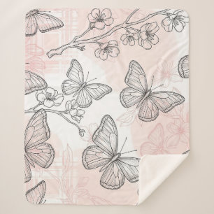 Cobertor Sherpa Padrão de Toile de Borboleta Botânica Vintage (6)
