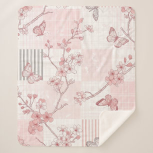 Cobertor Sherpa Padrão de Toile de Borboleta Botânica Vintage (7)