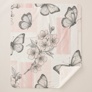 Cobertor Sherpa Padrão de Toile de Borboleta Botânica Vintage (9)