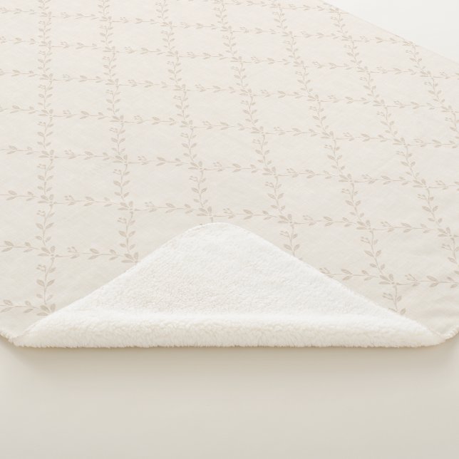 Cobertor Sherpa Padrão de Treliça Floral Boho Bege Macio (3/4)
