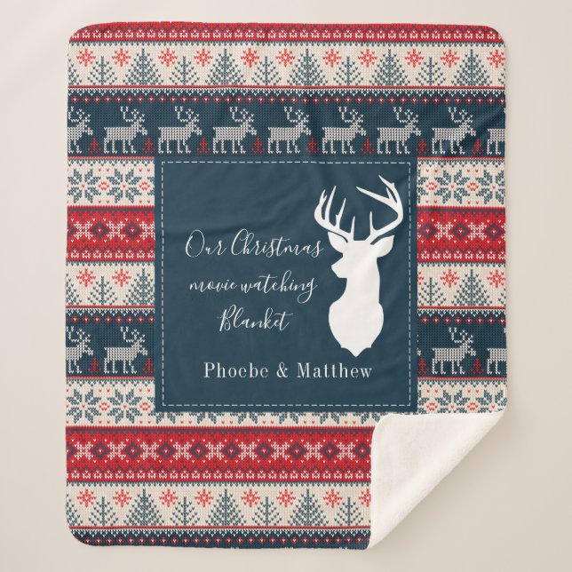 Cobertor Sherpa Padrão de tricô de Natal personalizado (Frente)