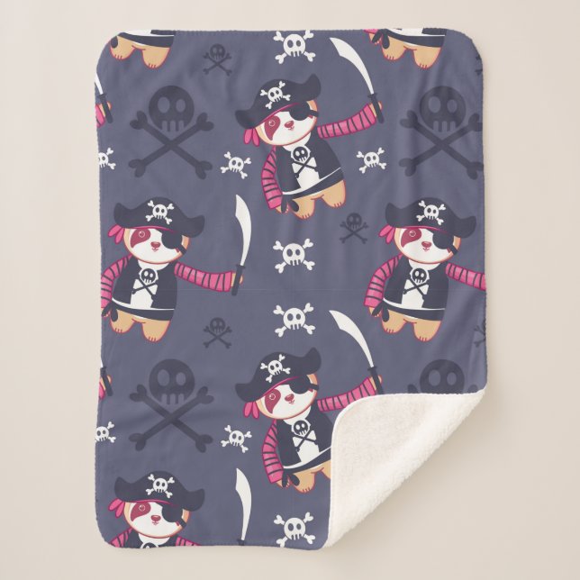 Cobertor Sherpa Padrão de Urso Panda Pirata Fofo (Frente)
