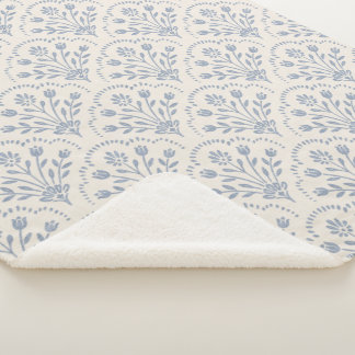 Cobertor Sherpa Padrão de vieira floral azul texturizado e suave