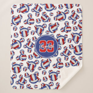 Cobertor Sherpa padrão de volichões branco e azul vermelho-cinzent