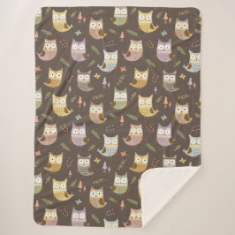 Cobertor Sherpa Padrão de Woodland Owl, Crianças Brown