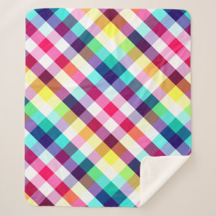 Cobertor Sherpa Padrão de Xadrez Funky Rainbow Médio Sherpa Blanke