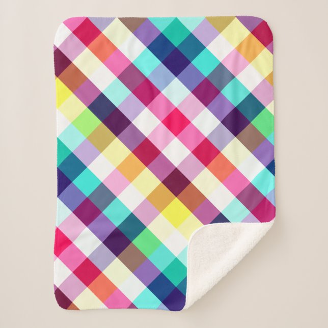 Cobertor Sherpa Padrão de Xadrez Funky Rainbow Pequeno Sherpa Blan (Frente)