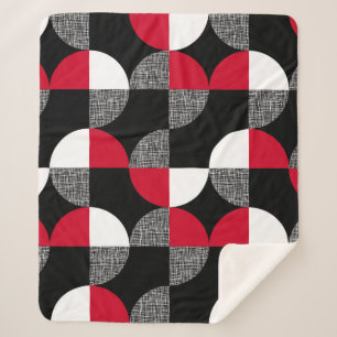 Cobertor Sherpa Padrão de xadrez geométrico preto, vermelho e bran
