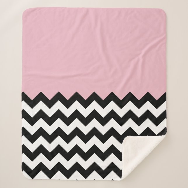 Cobertor Sherpa Padrão de ziguezague preto e branco, Chevron, rosa (Frente)
