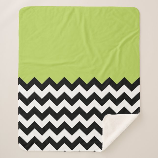 Cobertor Sherpa Padrão de ziguezague preto e branco, Chevron, verd (Frente)