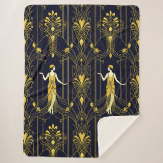 Cobertor Sherpa Padrão decorativo dourado e preto Gabsy