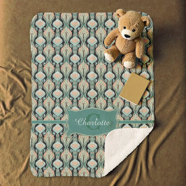 Cobertor Sherpa Padrão do Monograma Botânico do Abstrato de Vintag