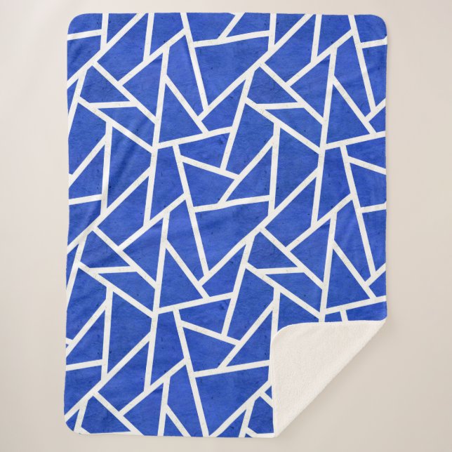 Cobertor Sherpa Padrão do mosaico real azul e branco (Frente)