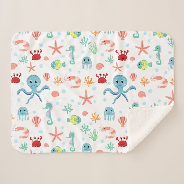 Cobertor Sherpa Padrão do mundo do mar (Frente (Horizontal))