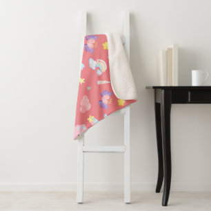 Cobertor Sherpa Padrão do pastel arco-íris de dinossauro rosa-doce