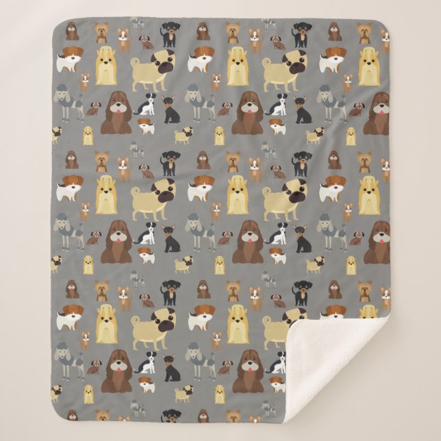 Cobertor Sherpa padrão dos cães de fundo cinzas (Frente)