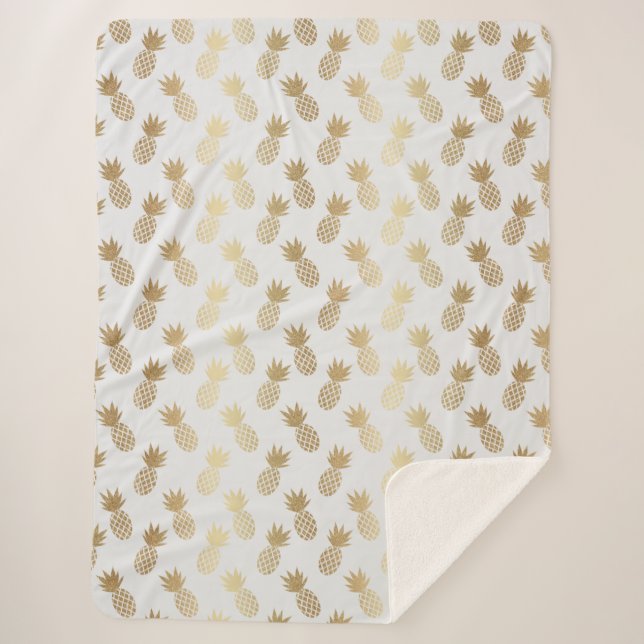 Cobertor Sherpa Padrão Dourado de abacaxi (Frente)