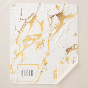 Cobertor Sherpa Padrão Dourado de Abstrato de Faux moderno