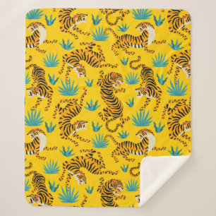 Cobertor Sherpa Padrão Dourado de Tigre Asiático