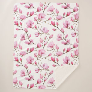 Cobertor Sherpa Padrão elegante de magnólia rosa