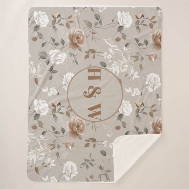Cobertor Sherpa Padrão Elegante de Rosa e Vinha Sherpa Blanket (Frente)