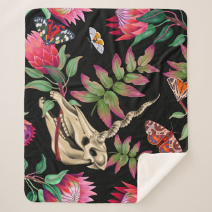 Cobertor Sherpa Padrão Escuro do Unicórnio da Floresta Mágica.