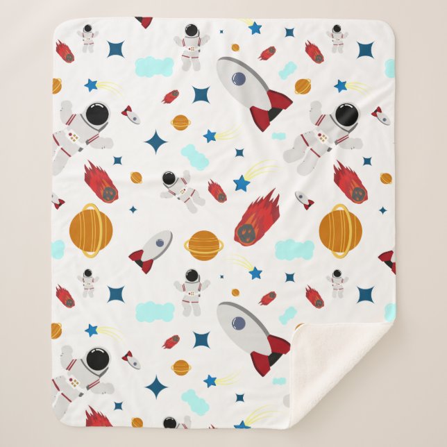 Cobertor Sherpa Padrão externo e astronauta do garoto (Frente)