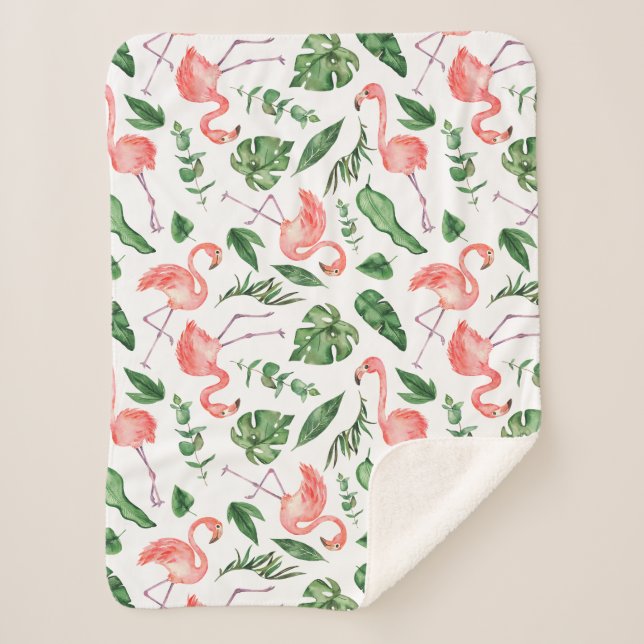Cobertor Sherpa Padrão Flamingo Rosa Tropical v2 (Frente)