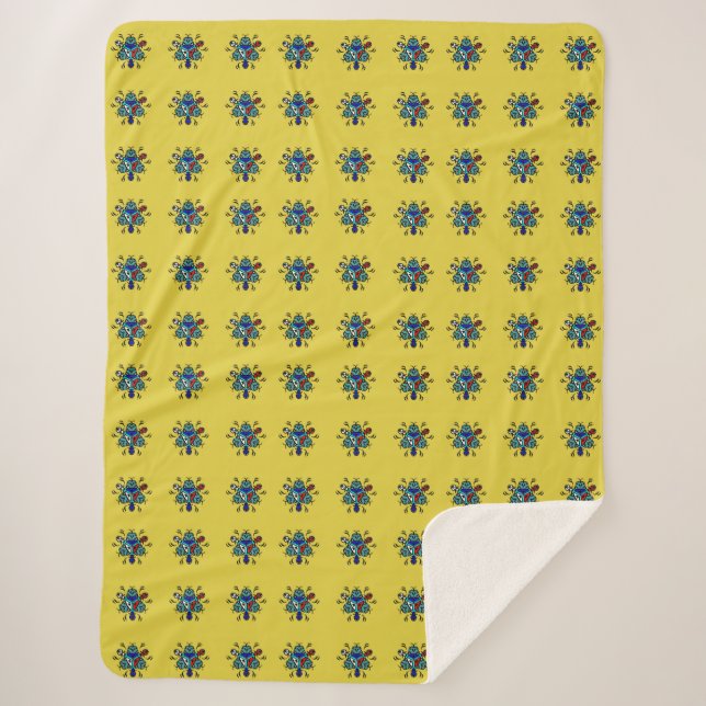Cobertor Sherpa Padrão Floral Amarelo (Frente)
